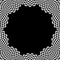 Checkered circular element. Abstract monochrome graphic with squared, checkered pattern.
