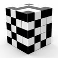 Checkered cube hovering on a pristine white background, Ai Generated