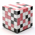 Checkered cube hovering on a pristine white background, Ai Generated