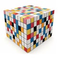Checkered cube hovering on a pristine white background, Ai Generated