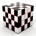 Checkered cube hovering on a pristine white background, Ai Generated