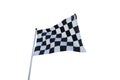 Checkered flag old condition on flagpole The concept of flags are waving and moving.which isolated on a white background Royalty Free Stock Photo