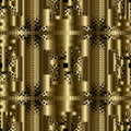 Checkered gold 3d greek key meanders vector seamless pattern. Gr Royalty Free Stock Photo