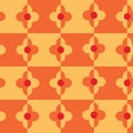 Checkered Half Yellow and Orange geometric retro flowers seamless pattern.