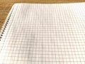 Checkered notebook with spiral. An open notepad for notes. Soft focus. Copy space. Blank blank page for your text Royalty Free Stock Photo