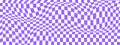 Checkered optical illusion. Distorted chessboard with purple and white squares. Psychedelic pattern. Warped checkerboard Royalty Free Stock Photo