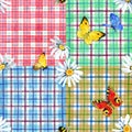 Checkered patchwork seamless pattern. Village summer mood watercolor background