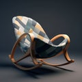 Checkered Pattern Rocking Chair With Organic Shapes And Japanese Artistic Techniques