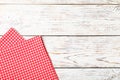 Checkered picnic blanket on wooden background. Space for text Royalty Free Stock Photo
