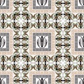 Checkered plaid tartan seamless pattern. Vector floral greek background. Tribal ethnic style repeat backdrop. Modern design with Royalty Free Stock Photo