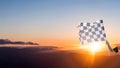 Checkered race flag in hand Royalty Free Stock Photo