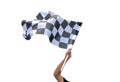 Checkered race flag in hand Royalty Free Stock Photo