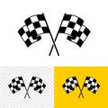 Checkered race flags crossed. Two start or finish flags in a cross. Automotive or sport attribute. Royalty Free Stock Photo