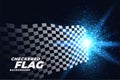 Checkered racing flag with blue lights particles background Royalty Free Stock Photo