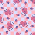 Checkered seamless background with hearts. Romantic groovy checkerboard pattern in 1970s style. Doodle vector illustration Royalty Free Stock Photo