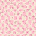 Checkered seamless background with simple hearts. Romantic groovy checkerboard pattern in 1970s style. Doodle vector illustration Royalty Free Stock Photo