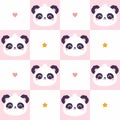 Checkered seamless pattern with cute pandas. Vector graphics Royalty Free Stock Photo