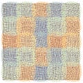 Checkered square serviette, napkin, tablecloth,rug, mat with grunge striped woven oval elements in green, orange, blue, grey,brown Royalty Free Stock Photo