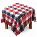 Checkered Tablecloth on Wooden Table with Red White and Blue Square Pattern Draped Elegantly Royalty Free Stock Photo