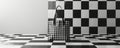 Checkered tote bag on black and white checkerboard floor Royalty Free Stock Photo