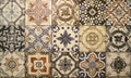 Checkered traditional European ceramic mosaic tile background pattern
