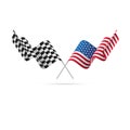 Checkered and USA flags. Vector illustration.