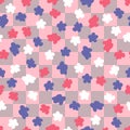 Checkers seamless pattern with colorful flowers in 1970s style. Floral background for T-shirt, poster, card and print.