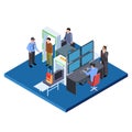 Checking baggage and people, security service isometric vector illustration