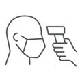 Checking body temperature thin line icon, coronavirus and covid 19, temperature scaning sign, vector graphics, a linear