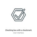 Checking box with a checkmark outline vector icon. Thin line black checking box with a checkmark icon, flat vector simple element
