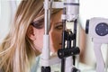 Checking eyesight in a clinic. Ophthalmology. Medicine and health concept. Royalty Free Stock Photo