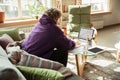 Man working from home during coronavirus or COVID-19 quarantine, remote office concept Royalty Free Stock Photo