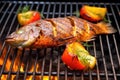 checking a hot grilled tilapia steak for flakiness Royalty Free Stock Photo