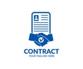 Checking legal contract law conditions, handshake logo design. Agreement and signature, business, pact, accord, convention symbol