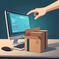 Checking Online Order with Box and Computer Royalty Free Stock Photo