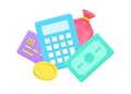 Checking profit, investment, household budget, savings, e money, cash dollar counting use calculator