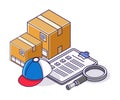 Checking sent packages in flat isometric illustration