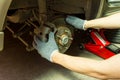 Checking suspension and brake system, Car Service Royalty Free Stock Photo