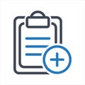 Checklist add icon. Medical history icon. Vector and glyph