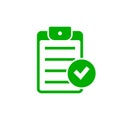 Checklist approved green icon. Positive mark symbol. Vector isolated illustration