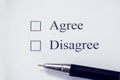 Checklist box - Agree, Disagree. Check form concept