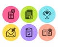 Checklist, Calculator and Victory icons set. Financial documents, Open mail and Instruction info signs. Vector