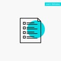 Checklist, Check, File, List, Page, Task, Testing turquoise highlight circle point Vector icon