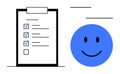 Checklist with Check Marks and Blue happy Face Task Completion and Satisfaction Royalty Free Stock Photo