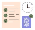 Task Checklist with Clock, Fingerprint, and Check Marks for Productivity and Authentication Royalty Free Stock Photo