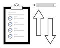 Checklist with Checkmarks, Pencil, and Directional Arrows for Task Management and Workflow Concept Royalty Free Stock Photo