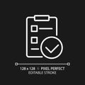 Checklist with checkmarks pixel perfect white linear icon for dark theme