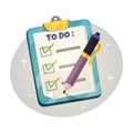 Checklist on the clipboard design concept. To do list with check marks and pen