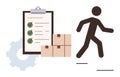 Logistics Process with Checklist, Gears, Packages, and Moving Figure Representing Workflow Royalty Free Stock Photo