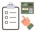 Checklist with Clipboard and Interactive Dashboard in Minimal Flat Design Royalty Free Stock Photo